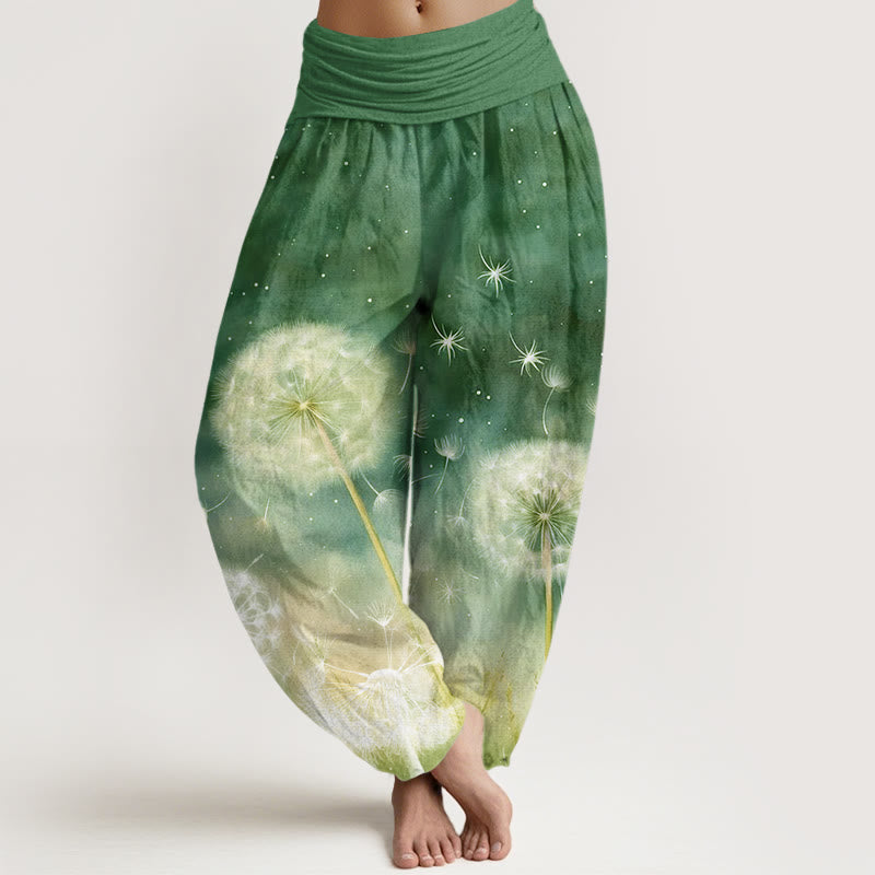 Spodnie haremki damskie z elastycznej talii z motywem mniszka lekarskiego i bawełny z Buddha Stones - ForestGreen - US22, UK/AU26, EU54 (6XL) - image 7
