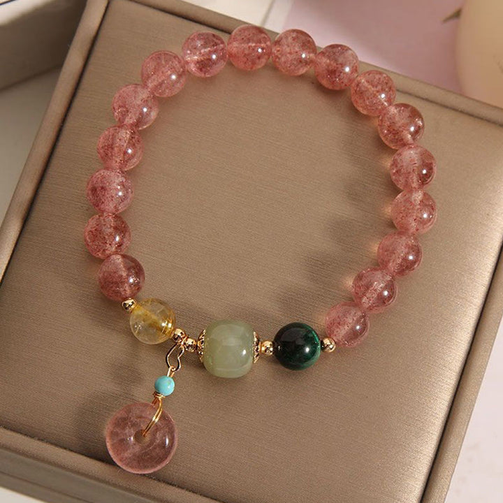 Bransoletka Buddha Stones Natural Truskawkowy Kwarc Pokój Klamra Jade Pozytywny