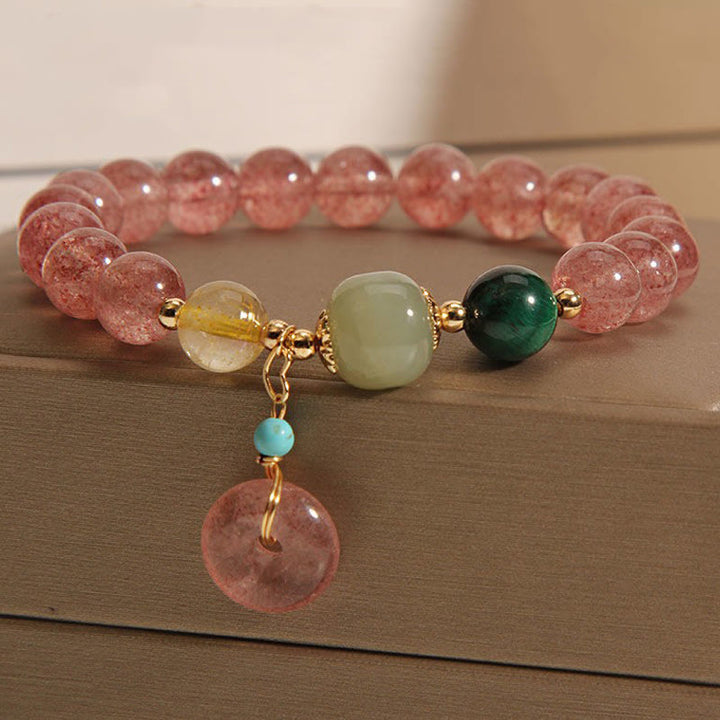 Bransoletka Buddha Stones Natural Truskawkowy Kwarc Pokój Klamra Jade Pozytywny