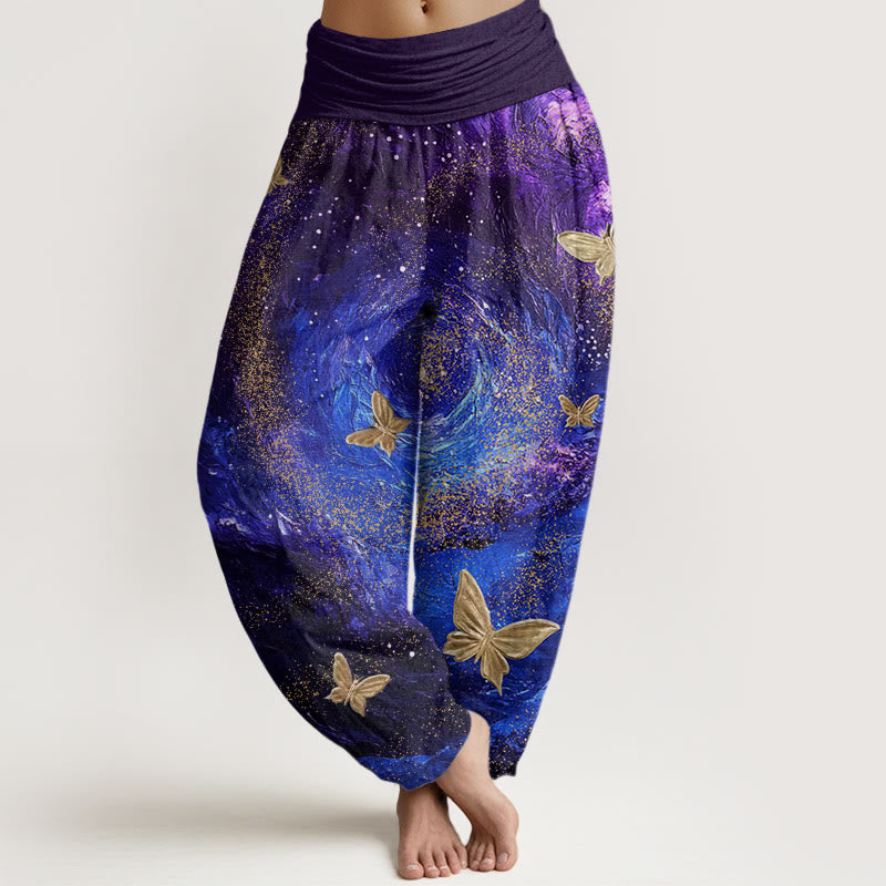 Buddha Stones Casual Mgławice Motyl Wzór Damskie Spodnie Harem Elastyczna Talia - MediumBlue - US22, UK/AU26, EU54 (6XL) - image 1