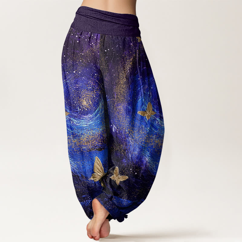 Buddha Stones Casual Mgławice Motyl Wzór Damskie Spodnie Harem Elastyczna Talia - image 2