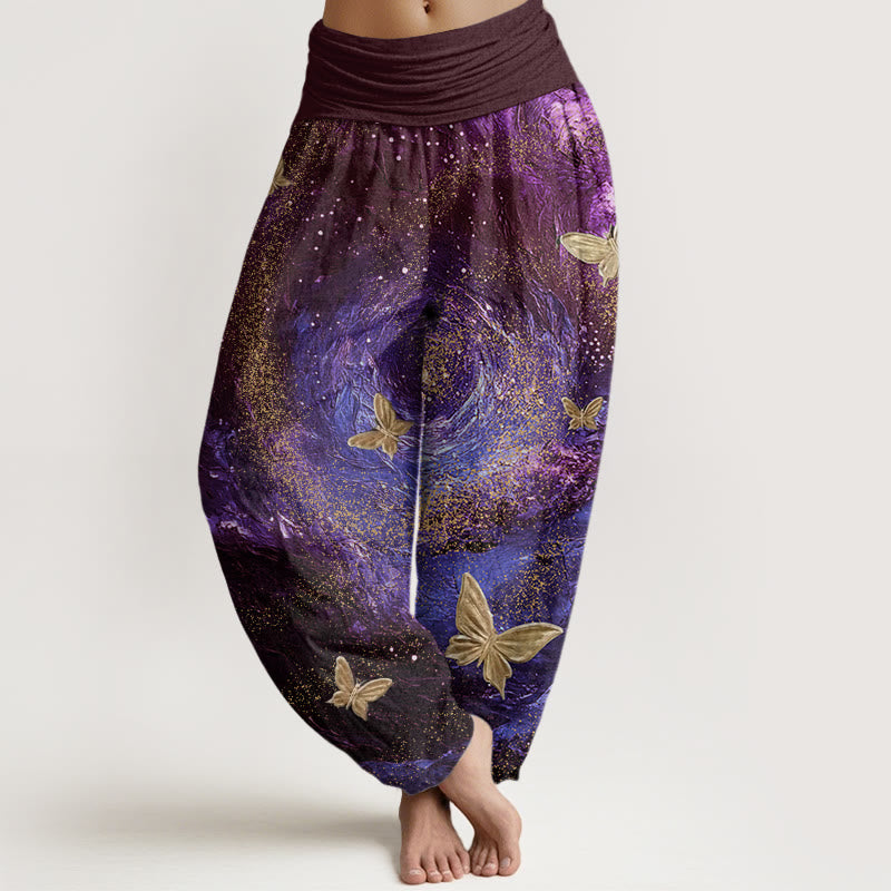Buddha Stones Casual Mgławice Motyl Wzór Damskie Spodnie Harem Elastyczna Talia - Fioletowy - US22, UK/AU26, EU54 (6XL) - image 5