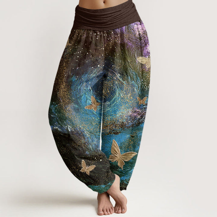 Buddha Stones Casual Mgławice Motyl Wzór Damskie Spodnie Harem Elastyczna Talia - Oliwka - US22, UK/AU26, EU54 (6XL) - image 8