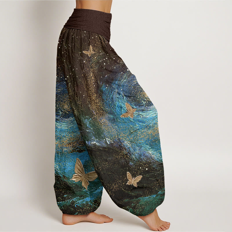 Buddha Stones Casual Mgławice Motyl Wzór Damskie Spodnie Harem Elastyczna Talia - image 10