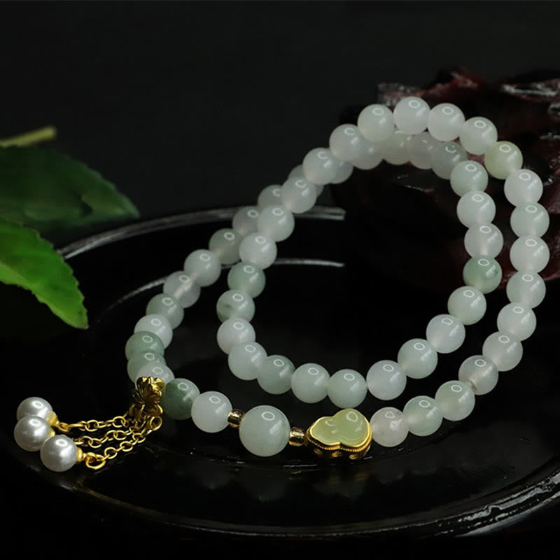 Buddha Stones Naturalne Tianshan Jade Lotus Gourd Podwójne Koło Bransoletka Dobrobytu
