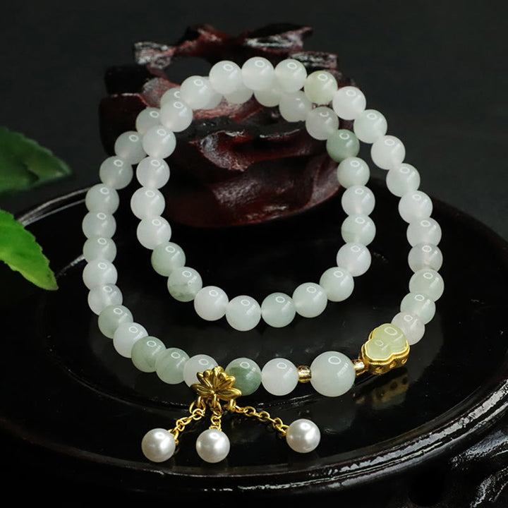 Buddha Stones Naturalne Tianshan Jade Lotus Gourd Podwójne Koło Bransoletka Dobrobytu