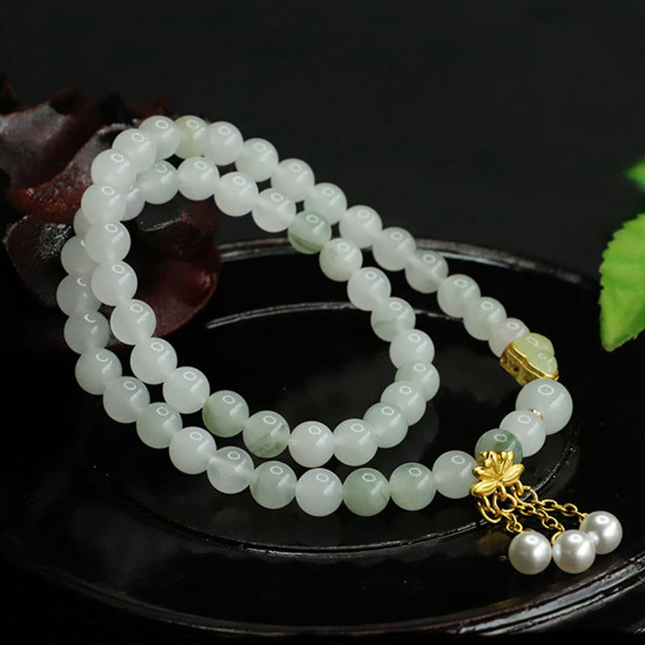 Buddha Stones Naturalne Tianshan Jade Lotus Gourd Podwójne Koło Bransoletka Dobrobytu