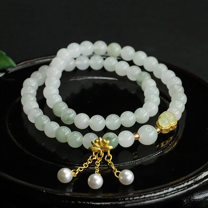 Buddha Stones Naturalne Tianshan Jade Lotus Gourd Podwójne Koło Bransoletka Dobrobytu