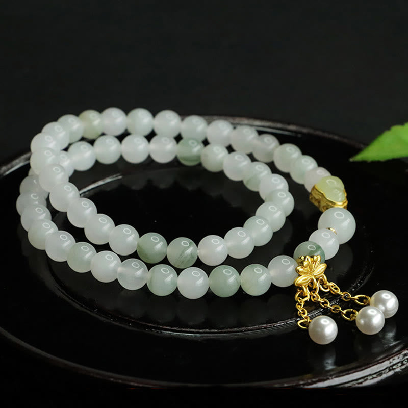 Buddha Stones Naturalne Tianshan Jade Lotus Gourd Podwójne Koło Bransoletka Dobrobytu