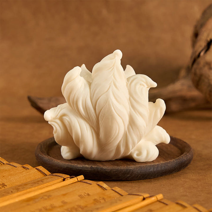 Buddha Stones Mały Dziewięcioogonowy Lis Rzeźbiony Kość Słoniowa Owoce Wsparcie Dekoracja Domu