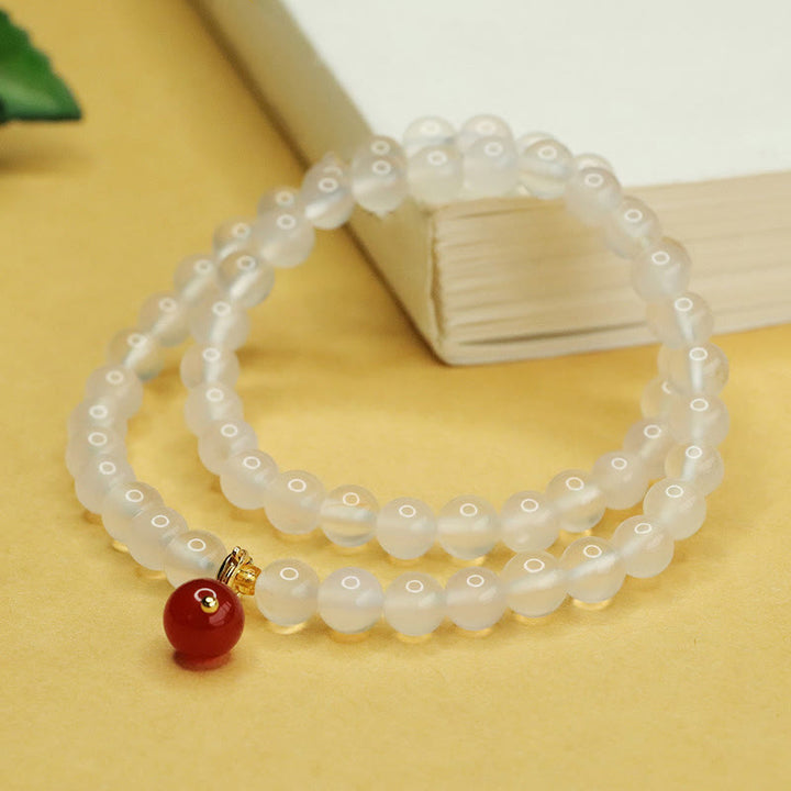 Buddha Stones Naturalny Chalcedon Czerwony Agat Koraliki Podwójna warstwa Harmony Pozytywna Bransoletka
