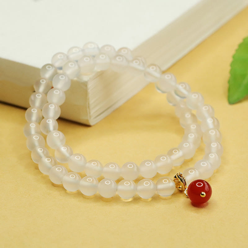 Buddha Stones Naturalny Chalcedon Czerwony Agat Koraliki Podwójna warstwa Harmony Pozytywna Bransoletka