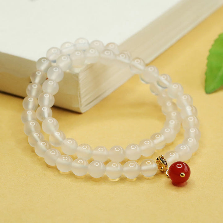 Buddha Stones Naturalny Chalcedon Czerwony Agat Koraliki Podwójna warstwa Harmony Pozytywna Bransoletka
