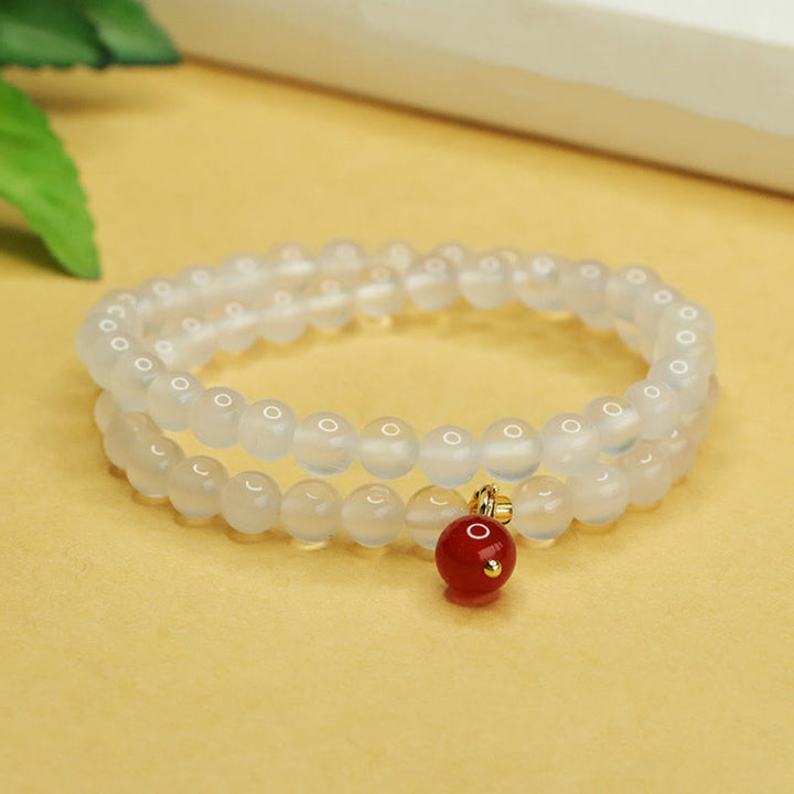 Buddha Stones Naturalny Chalcedon Czerwony Agat Koraliki Podwójna warstwa Harmony Pozytywna Bransoletka