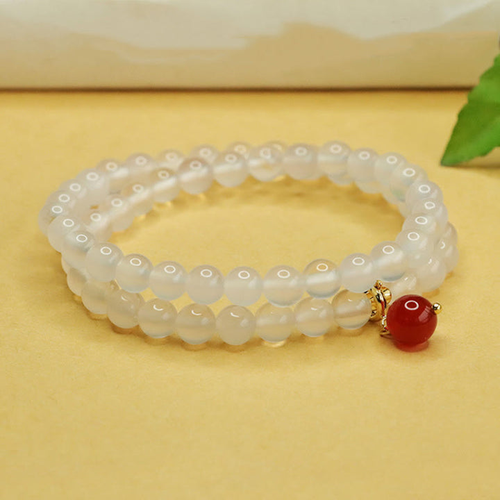 Buddha Stones Naturalny Chalcedon Czerwony Agat Koraliki Podwójna warstwa Harmony Pozytywna Bransoletka