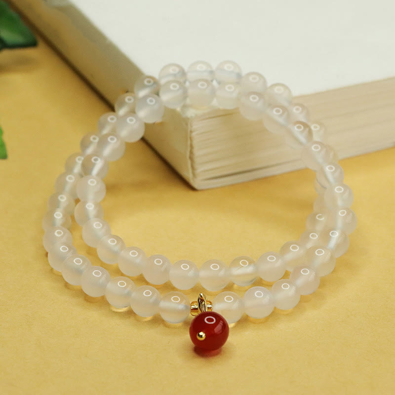 Buddha Stones Naturalny Chalcedon Czerwony Agat Koraliki Podwójna warstwa Harmony Pozytywna Bransoletka