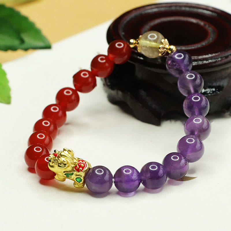 Buddha Stones Naturalny Ametyst Czerwony Agat Pi Xiu Balance