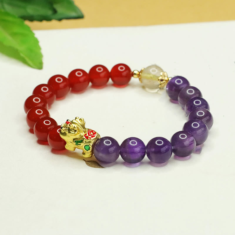 Buddha Stones Naturalny Ametyst Czerwony Agat Pi Xiu Balance