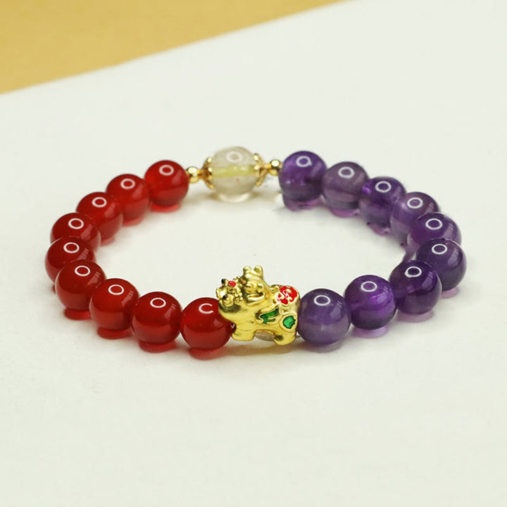 Buddha Stones Naturalny Ametyst Czerwony Agat Pi Xiu Balance