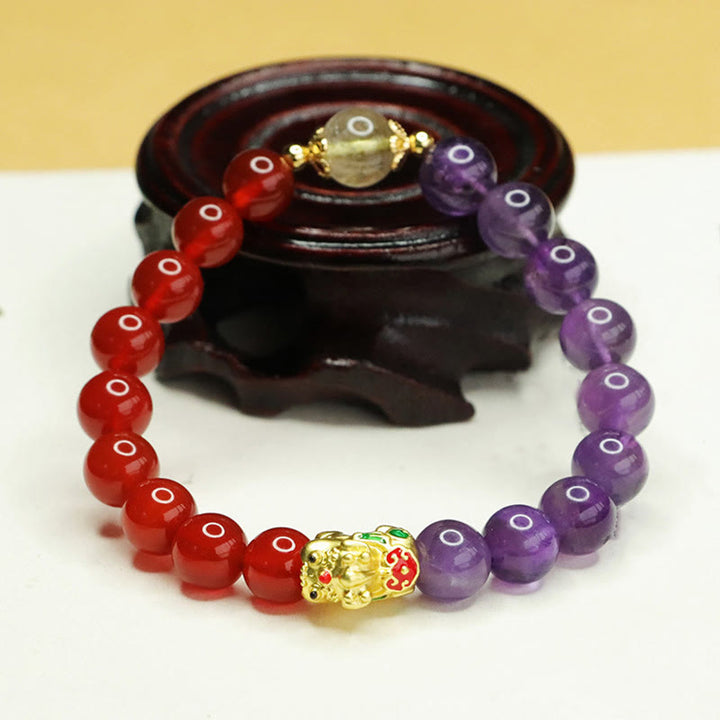 Buddha Stones Naturalny Ametyst Czerwony Agat Pi Xiu Balance