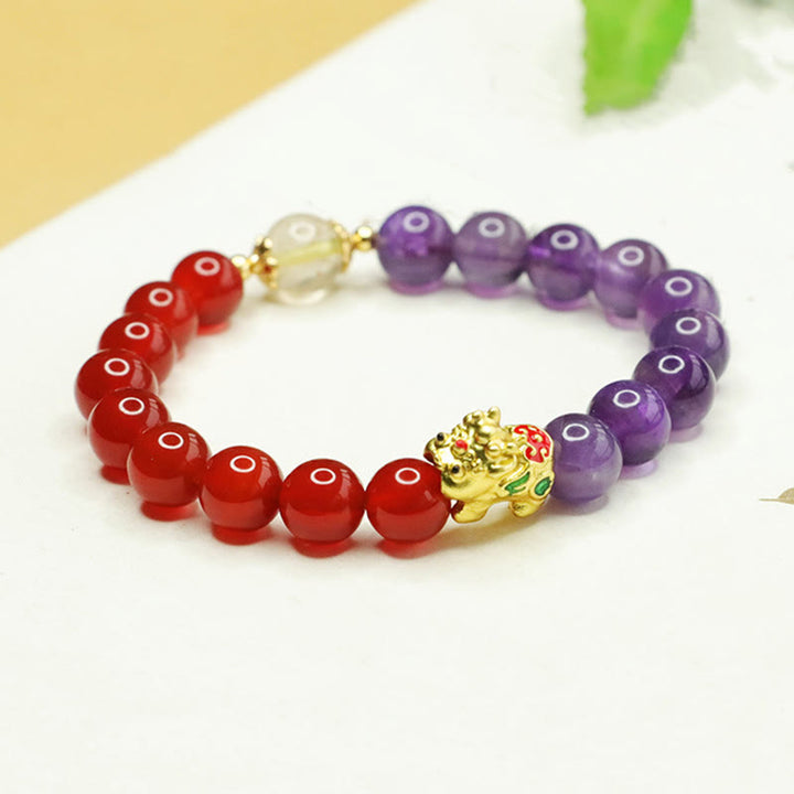 Buddha Stones Naturalny Ametyst Czerwony Agat Pi Xiu Balance