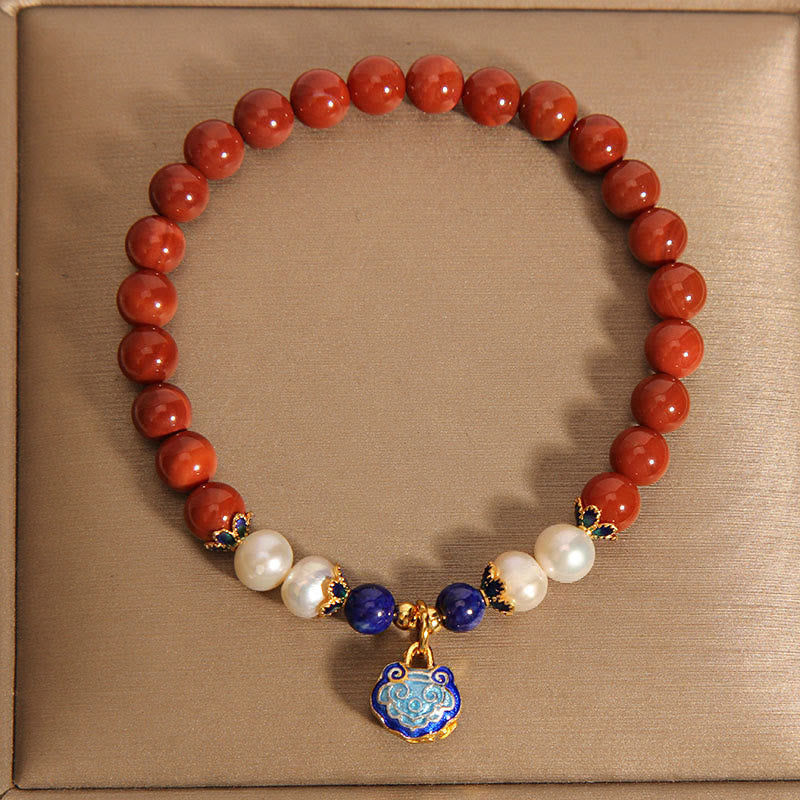 Naturalne Buddha Stones z czerwonego agatu z pereł z południowego czerwonego agatu, bransoletka z zapięciem w kształcie zamka pokoju