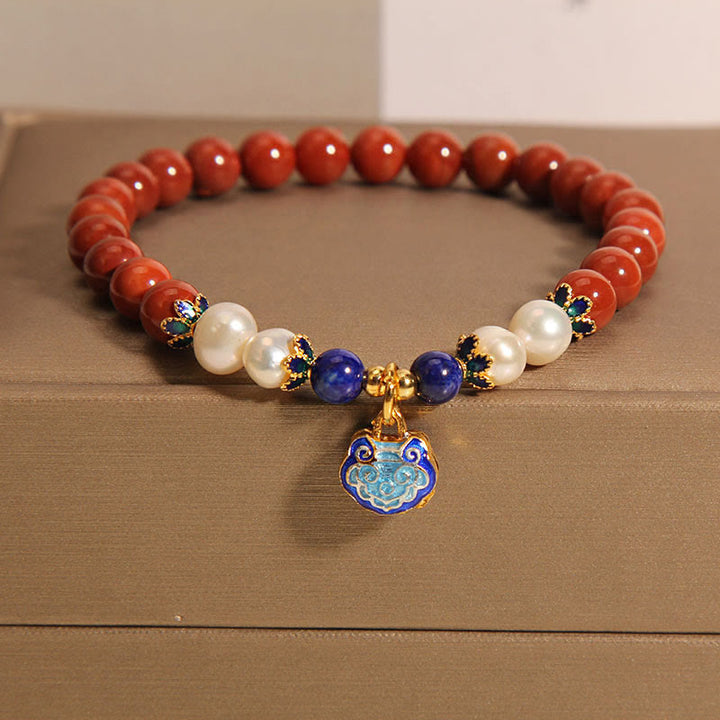 Naturalne Buddha Stones z czerwonego agatu z pereł z południowego czerwonego agatu, bransoletka z zapięciem w kształcie zamka pokoju