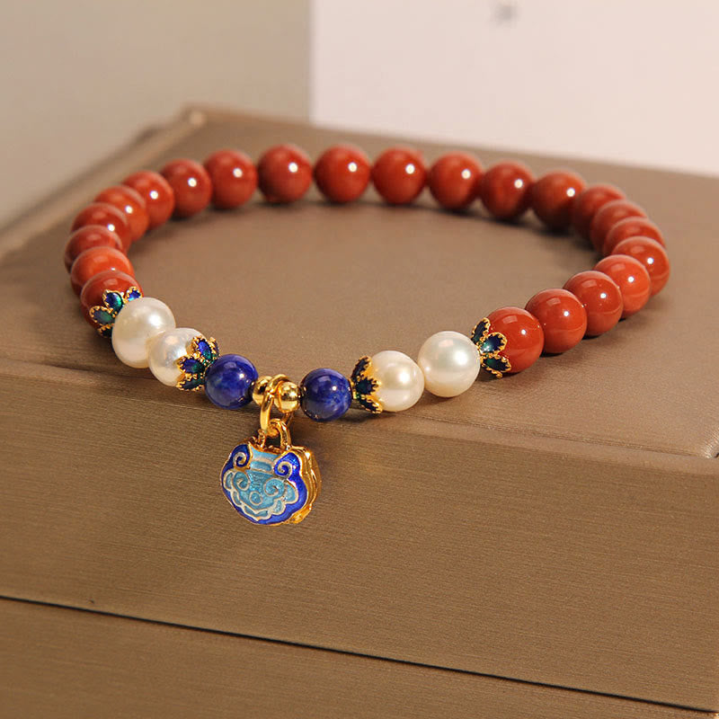 Naturalne Buddha Stones z czerwonego agatu z pereł z południowego czerwonego agatu, bransoletka z zapięciem w kształcie zamka pokoju