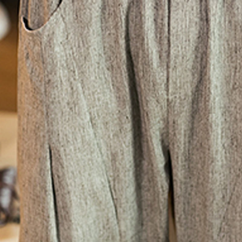 Buddha Stones Casual Jednokolorowe Spodnie Męskie Z Elastyczną Talią Z Przodu Bawełniane Lniane Z Kieszeniami - image 14