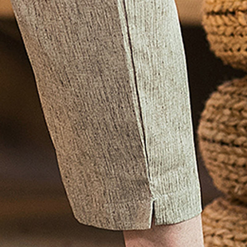 Buddha Stones Casual Jednokolorowe Spodnie Męskie Z Elastyczną Talią Z Przodu Bawełniane Lniane Z Kieszeniami - image 17