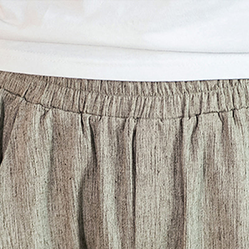 Buddha Stones Casual Jednokolorowe Spodnie Męskie Z Elastyczną Talią Z Przodu Bawełniane Lniane Z Kieszeniami - image 12