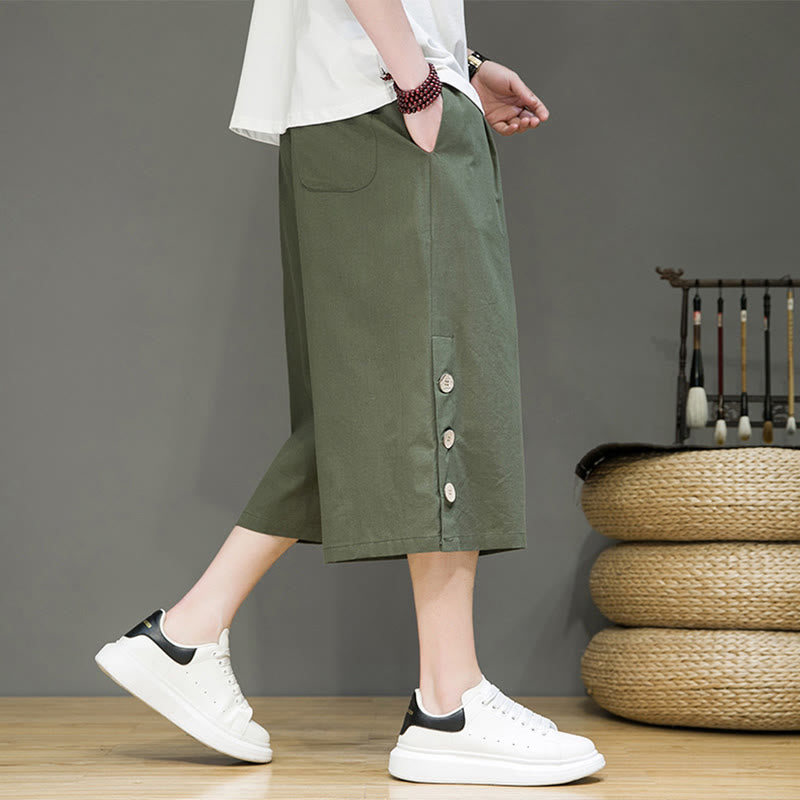 Spodnie męskie z bawełny z kieszeniami i ściągaczem Buddha Stones Casual Plain Side Button Design Drawstring - image 20