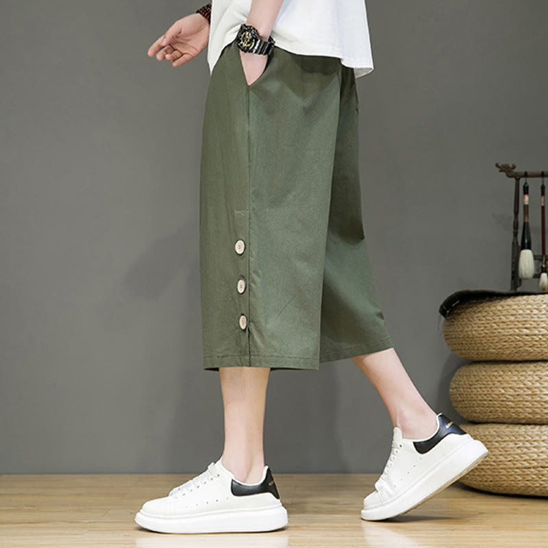 Spodnie męskie z bawełny z kieszeniami i ściągaczem Buddha Stones Casual Plain Side Button Design Drawstring - image 21