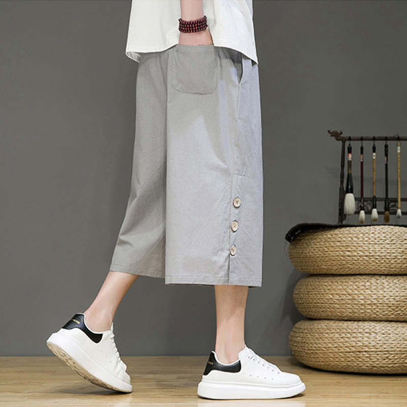 Spodnie męskie z bawełny z kieszeniami i ściągaczem Buddha Stones Casual Plain Side Button Design Drawstring - image 31