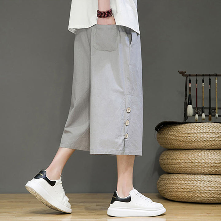 Spodnie męskie z bawełny z kieszeniami i ściągaczem Buddha Stones Casual Plain Side Button Design Drawstring - image 31
