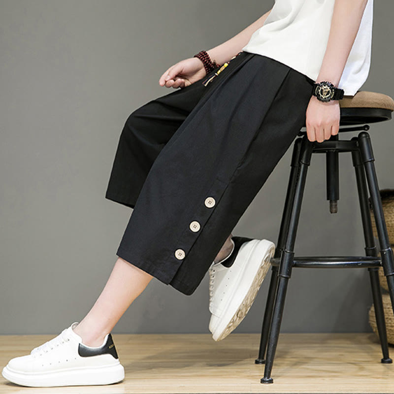 Spodnie męskie z bawełny z kieszeniami i ściągaczem Buddha Stones Casual Plain Side Button Design Drawstring - image 15