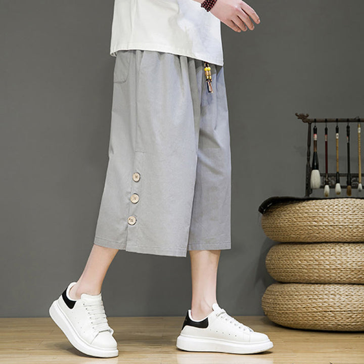 Spodnie męskie z bawełny z kieszeniami i ściągaczem Buddha Stones Casual Plain Side Button Design Drawstring - image 33