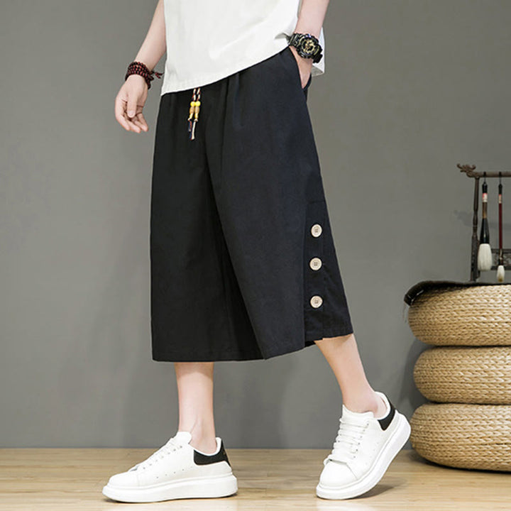 Spodnie męskie z bawełny z kieszeniami i ściągaczem Buddha Stones Casual Plain Side Button Design Drawstring - image 13