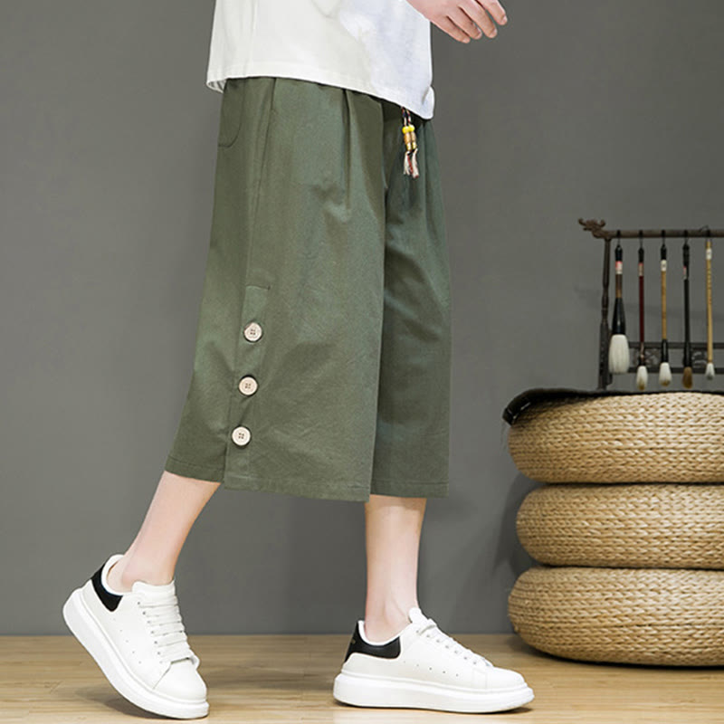 Spodnie męskie z bawełny z kieszeniami i ściągaczem Buddha Stones Casual Plain Side Button Design Drawstring - image 18