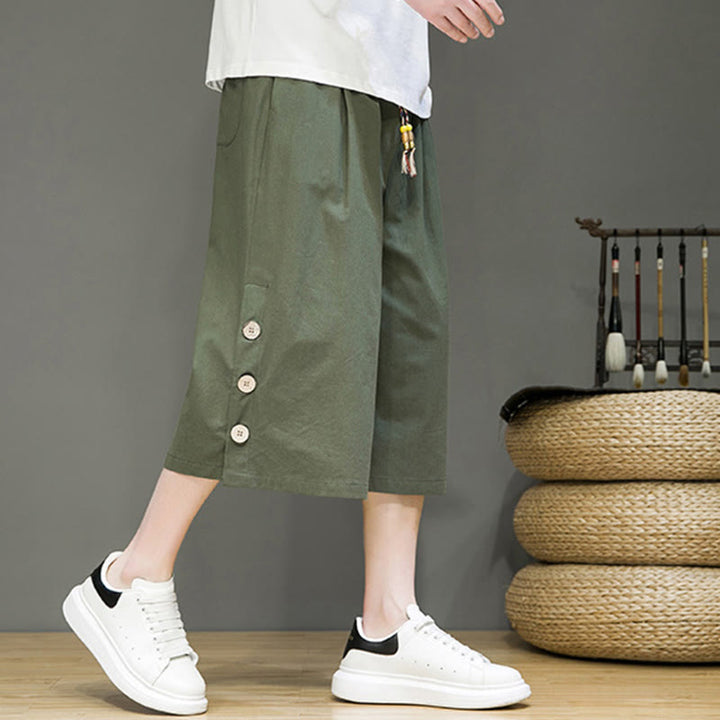 Spodnie męskie z bawełny z kieszeniami i ściągaczem Buddha Stones Casual Plain Side Button Design Drawstring - image 18