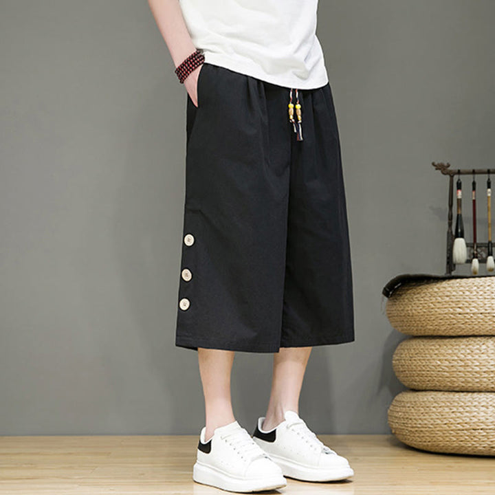 Spodnie męskie z bawełny z kieszeniami i ściągaczem Buddha Stones Casual Plain Side Button Design Drawstring - image 12