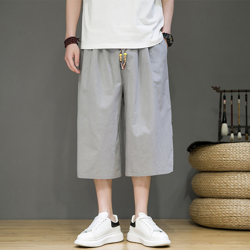 Spodnie męskie z bawełny z kieszeniami i ściągaczem Buddha Stones Casual Plain Side Button Design Drawstring - Jasnoszary - US/UK/AU46， EU56 (5XL) - image 29