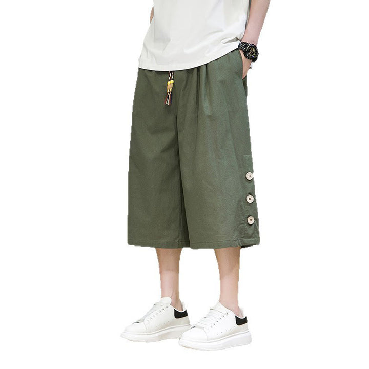Spodnie męskie z bawełny z kieszeniami i ściągaczem Buddha Stones Casual Plain Side Button Design Drawstring - image 28