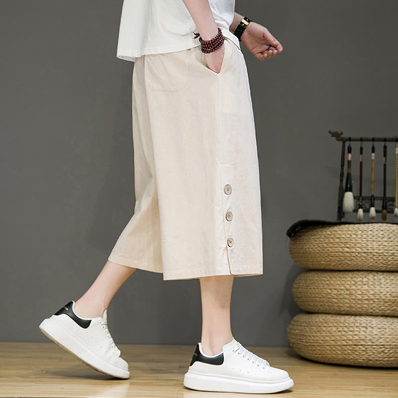 Spodnie męskie z bawełny z kieszeniami i ściągaczem Buddha Stones Casual Plain Side Button Design Drawstring - image 6