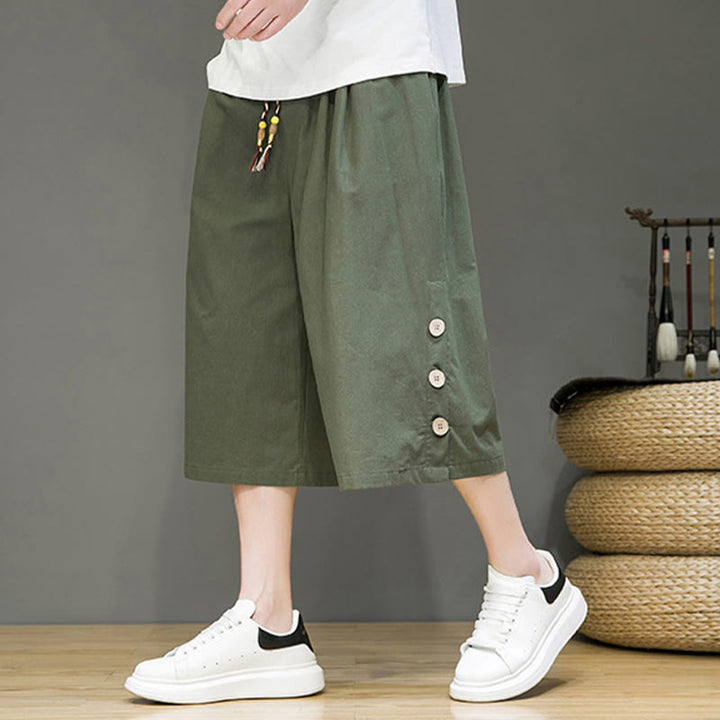 Spodnie męskie z bawełny z kieszeniami i ściągaczem Buddha Stones Casual Plain Side Button Design Drawstring - image 17