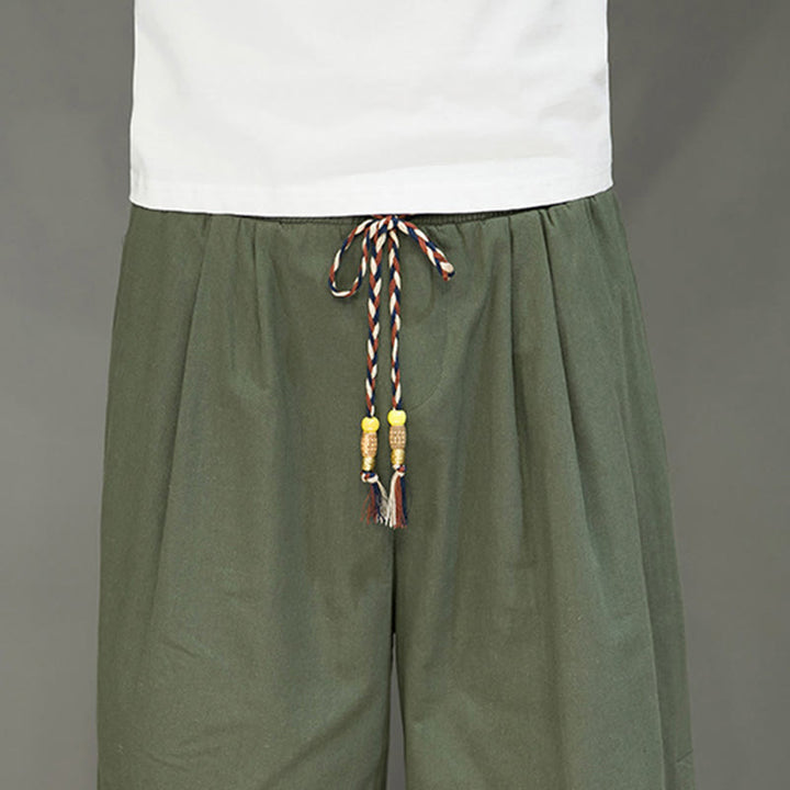 Spodnie męskie z bawełny z kieszeniami i ściągaczem Buddha Stones Casual Plain Side Button Design Drawstring - image 24