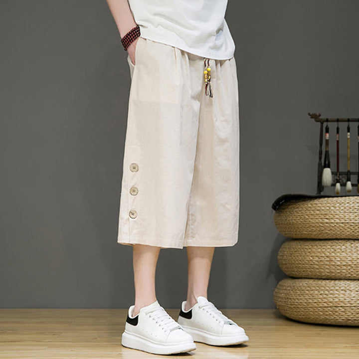 Spodnie męskie z bawełny z kieszeniami i ściągaczem Buddha Stones Casual Plain Side Button Design Drawstring - image 4