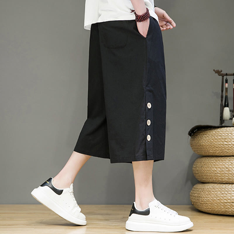 Spodnie męskie z bawełny z kieszeniami i ściągaczem Buddha Stones Casual Plain Side Button Design Drawstring - image 10