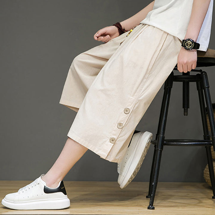 Spodnie męskie z bawełny z kieszeniami i ściągaczem Buddha Stones Casual Plain Side Button Design Drawstring - image 7