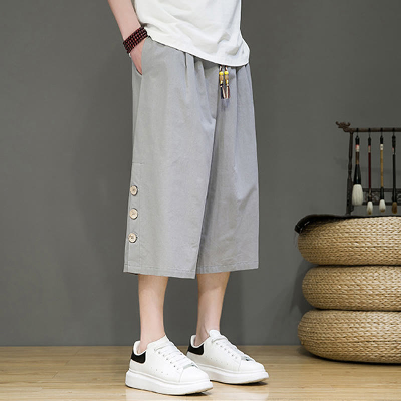 Spodnie męskie z bawełny z kieszeniami i ściągaczem Buddha Stones Casual Plain Side Button Design Drawstring - image 35